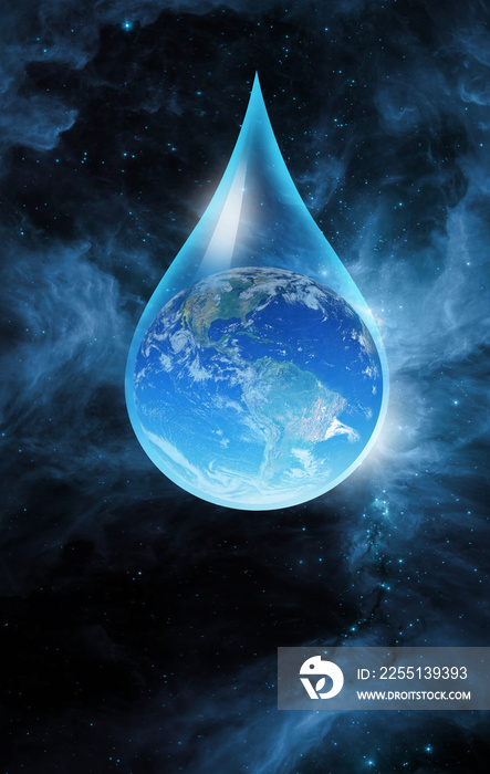 Glass globe inside water drop on the background The sword of Orion  Elements of this image furnished by NASA