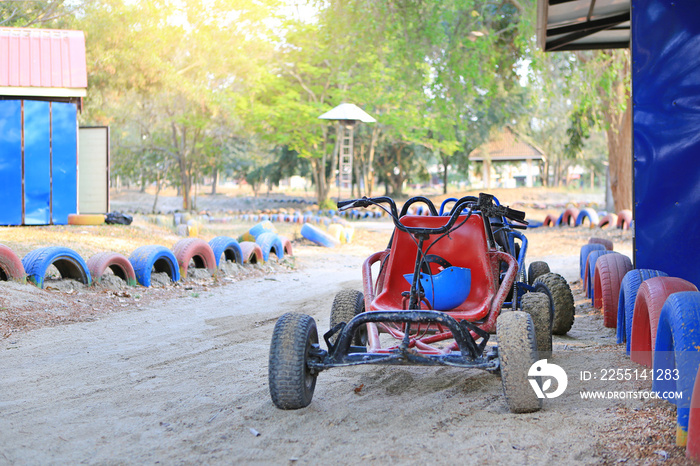 Go kart waiting for driver to drive in the track outdoor.