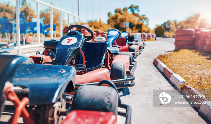 Go kart car parked next to track side