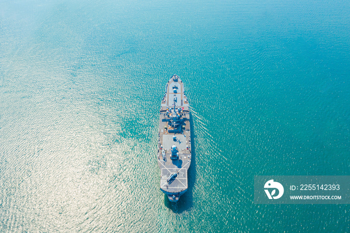 Navy aircraft carrier on the open sea Aerial view of battleship, Military sea transport, Military Navy Rescue Helicopter on board the battleship deck