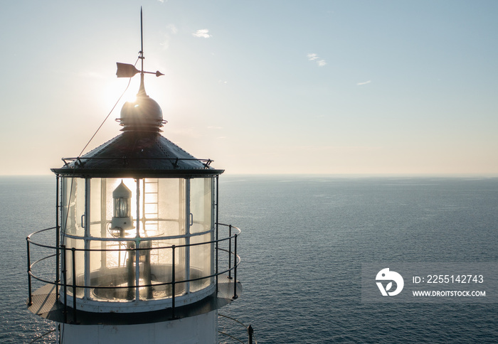 Close up view of white lighthouse at island Lefkada. Cape of Ducato