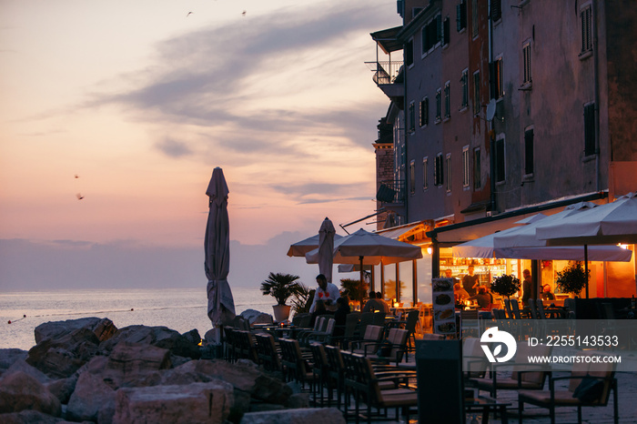 cafe at sea beach in rovinj city in croatia