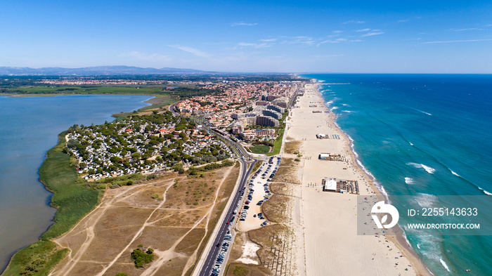 Aerial panorama of Canet en Roussilon in the Pyrenees Orientales