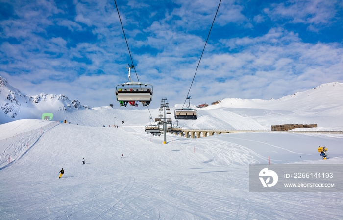 Ski slope in winter resort   Davos, Switzerland.