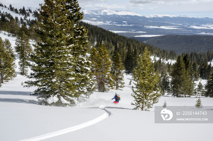 Snowboarding in the backcountry of Colorado