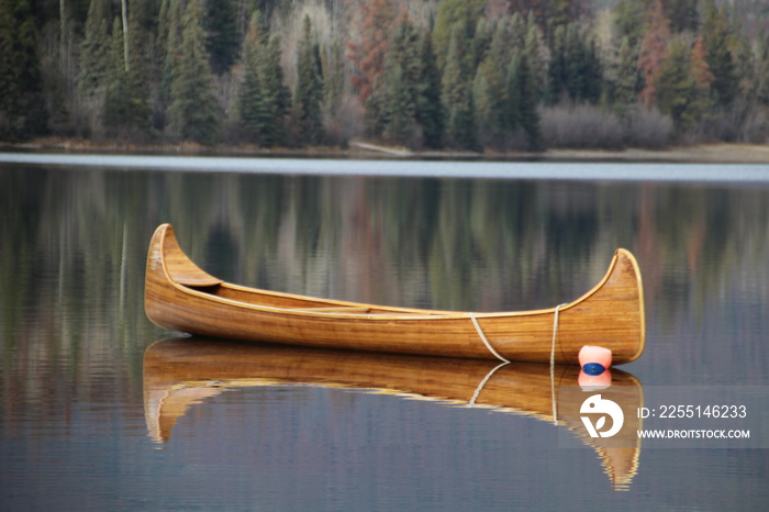 Canoe On Pyramid Lake, Jasper National Park, Alberta