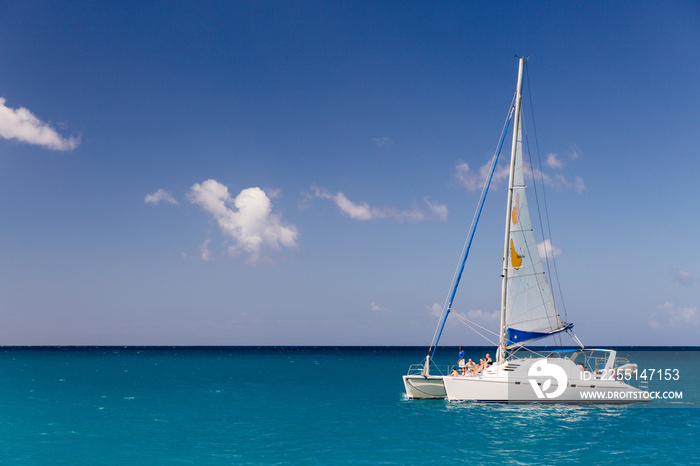 Catamaran cruising at sea in Barbados