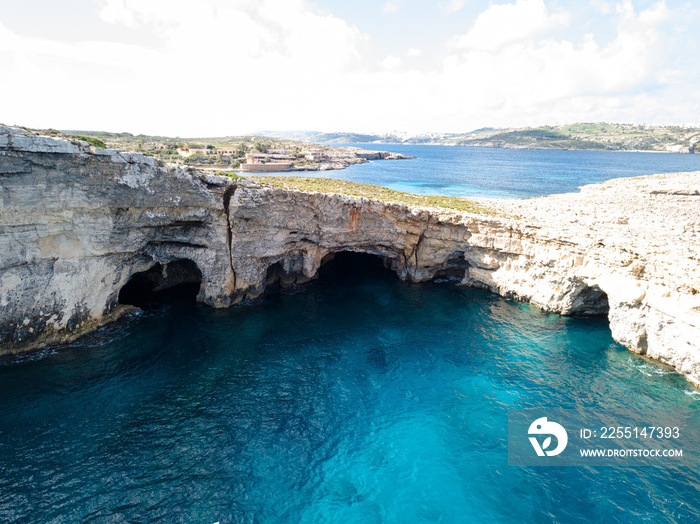 Santa Maria Caves from Air, Comino, Malta