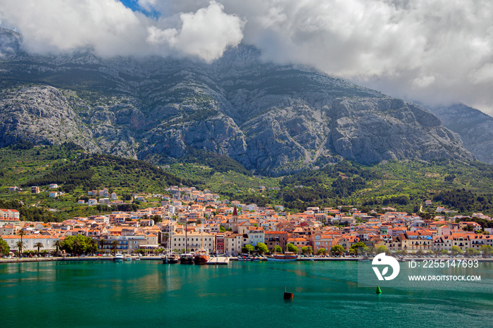 View of the resort town of Makarska on a summer day, in Makarska Riviera, Croatia