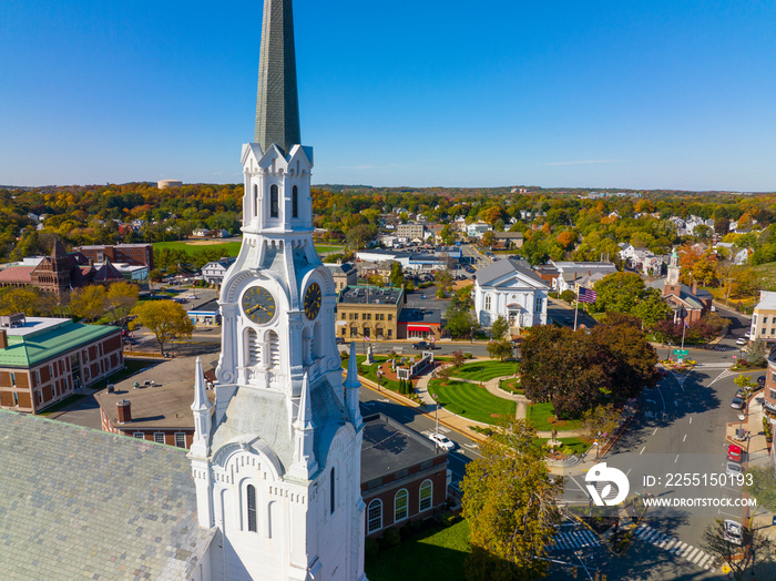 First Congregational Church of Woburn at 322 Main Street in historic downtown Woburn, Massachusetts MA, USA.