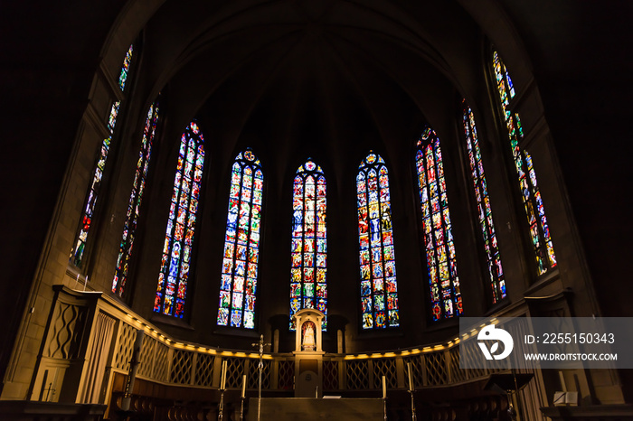 nterior, inside of Notre-dame cathedral in Luxembourg a beautiful spring day