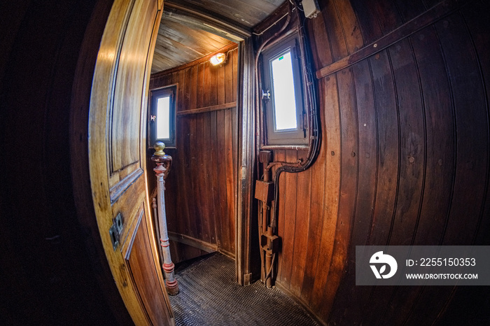 interior of old red wood lighthouse