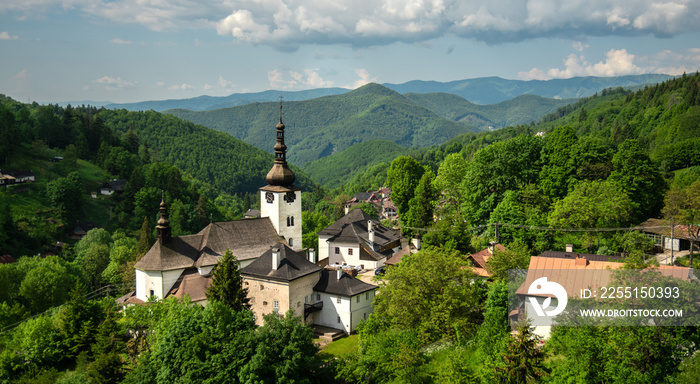 Beautiful historic church in the Spania Dolina village.  Slovakia, Europe.