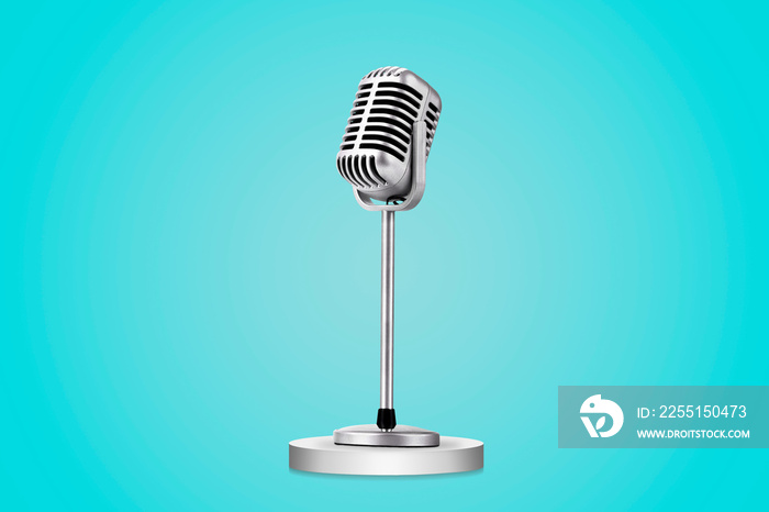 Retro style microphone isolated on blue background