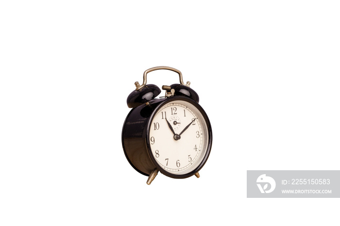 Black alarm clock isolated on white background