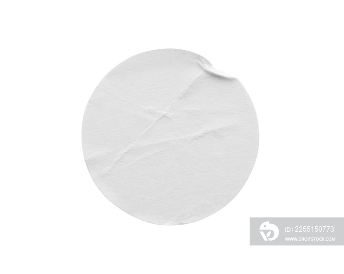 Blank white round paper sticker label isolated on white background with clipping path