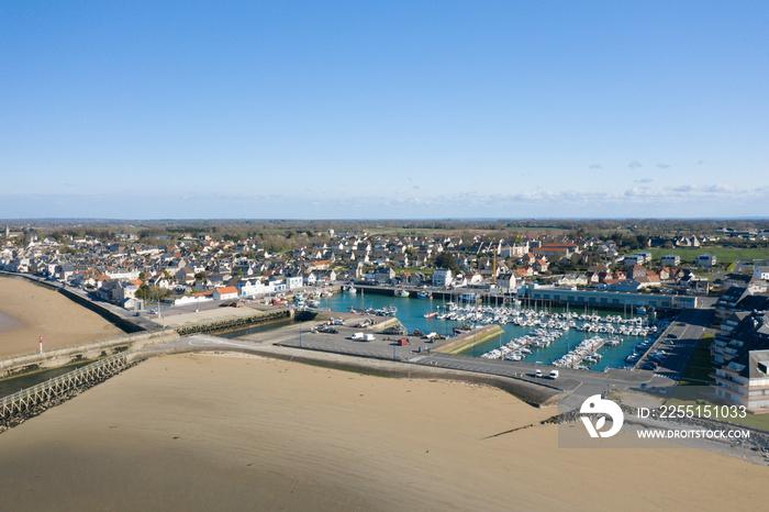 The port of the city of Grandcamp-Maisy in Europe, France, Normandy, towards Omaha beach, in spring, on a sunny day.