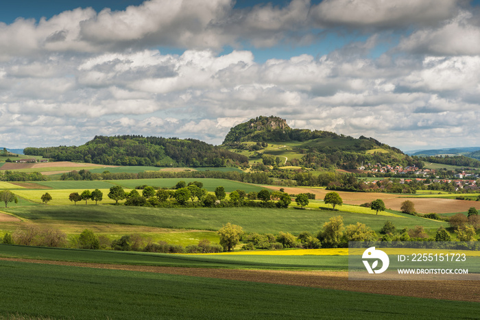 Hegaulandschaft mit dem Berg Hohentwiel, Landkreis Konstanz, Baden-Württemberg, Deutschland