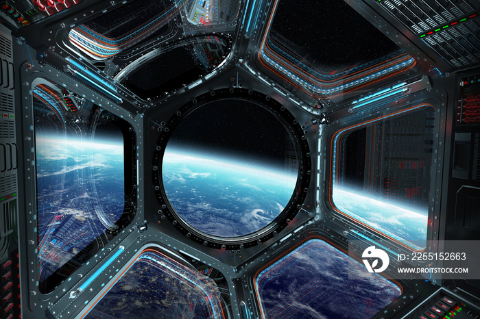 View of planet Earth from a space station window 3D rendering elements of this image furnished by NASA