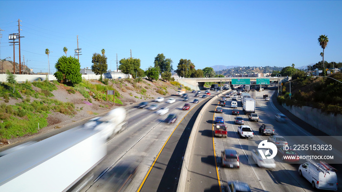 Los Angeles, California - Traffic on Interstate 5, I-5 Highway view from N Broadway – Long Exposure