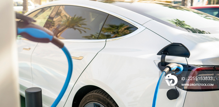 Electric Car parked at electric charging station