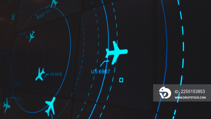 Simulation screen showing various flights for transportation and passengers.