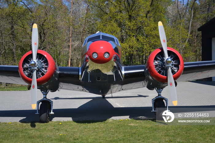 Lockheed Electra 10A vintage airplane preparing for flight on airport in Prague, Czech republic