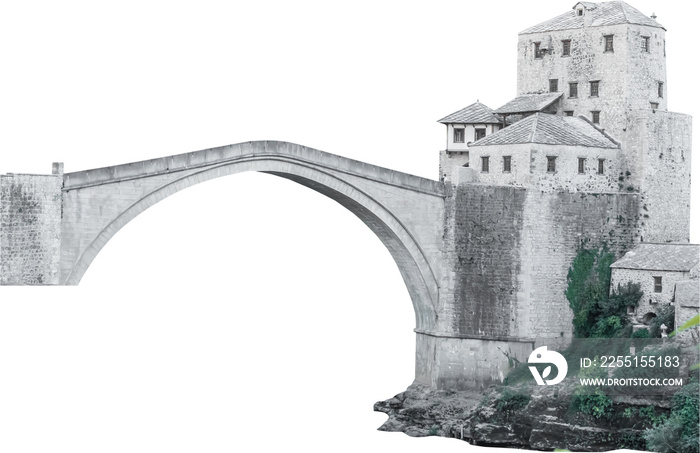 Isolated PNG cutout of a medieval stone bridge on a transparent background, ideal for photobashing, matte-painting, concept art