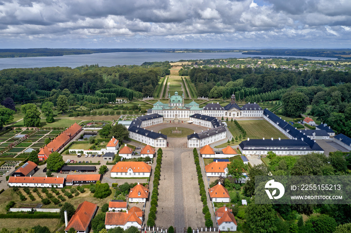 Aerial view of Fredensborg Palace located on Zealand in Denmark, shoot in HDR