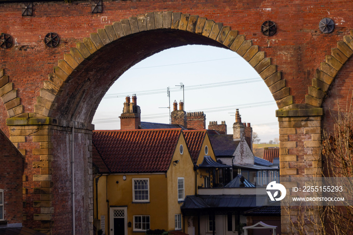 View of the yarm railway viaducts and the houses under the railway