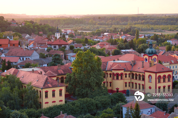 Panoramic view of the old historic  town Sremski Karlovci in Vojvodina, Serbia, on sunset
