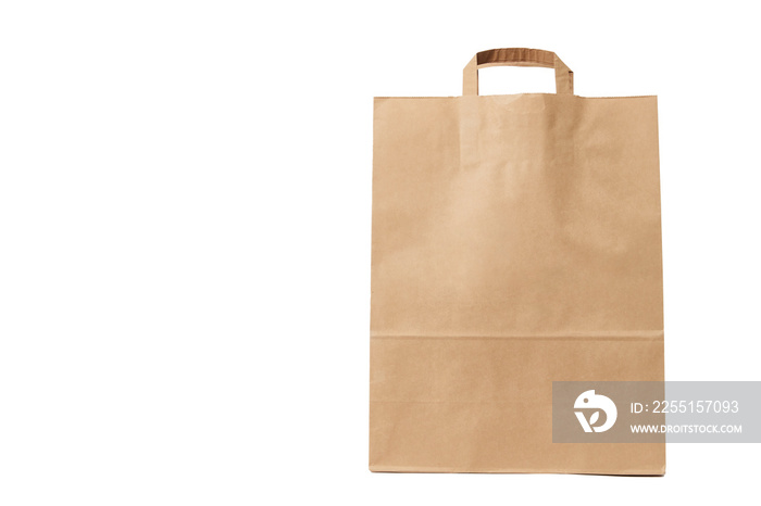 Brown paper bag on white background with copy space