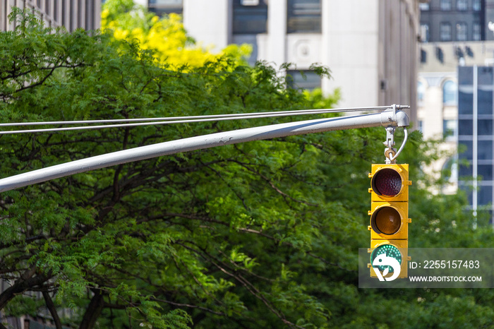 Yellow traffic lights on a street in New York city