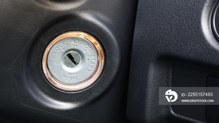 vehicle ignition switch. Closeup and focus on the subject.