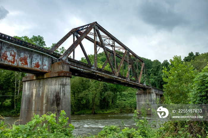 Warren through truss bridge over Tuckasegee River on Great Smoky Mountains Railroad, Swain County, North Carolina