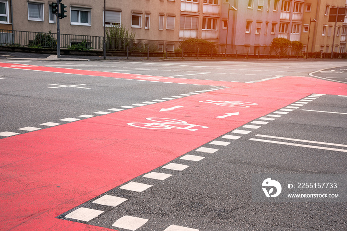 Empty bicycle lanes at crossroads in a residential district