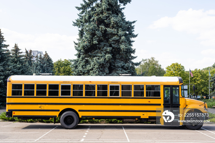 The school bus is yellow. Back to school concept.