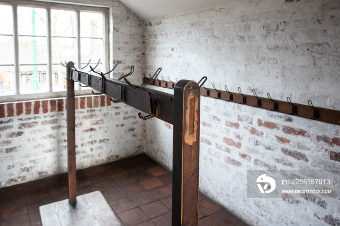 A old vintage cloak room in a Victorian School