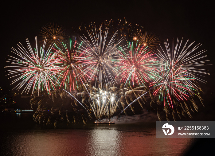 Loto Québec fireworks over the St Lawrence River in Quebec City, Canada