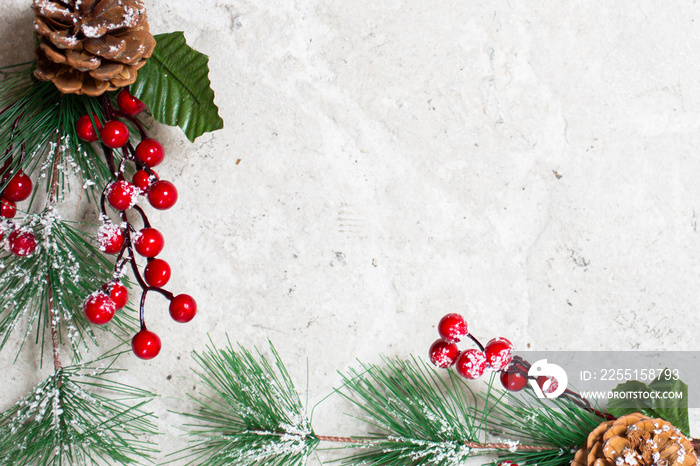 Mistletoe Christmas decoration with berries, ivy and cones