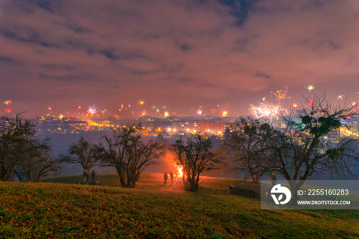 New Year’s Eve Party with fireworks and the view at munich.