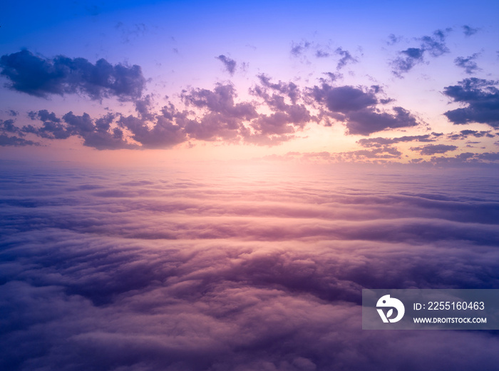 The sky above the clouds before dawn. Wonderful heavenly landscape.