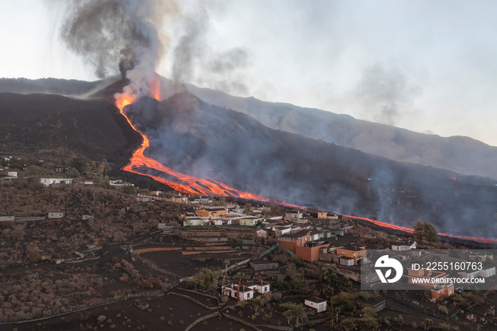 Erupción del Volcán Cumbre Vieja en la isla de La Palma en Canarias. España.