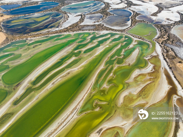 Colourful salt pans and saline swamps around Aldersyde in Western Australia