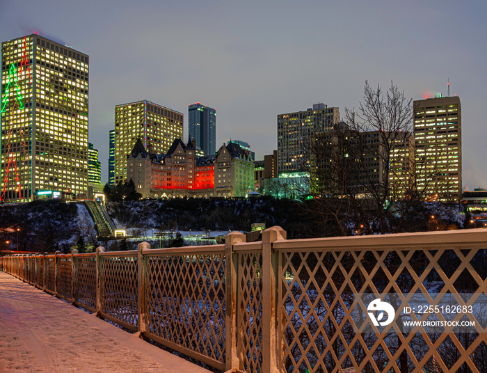 Downtown night lights before Christmas in Edmonton, Alberta, Canada.