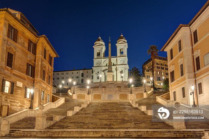 The famous Spanish Steps in Rome at night with no people