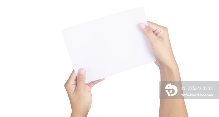 Hands holding paper blank for letter paper