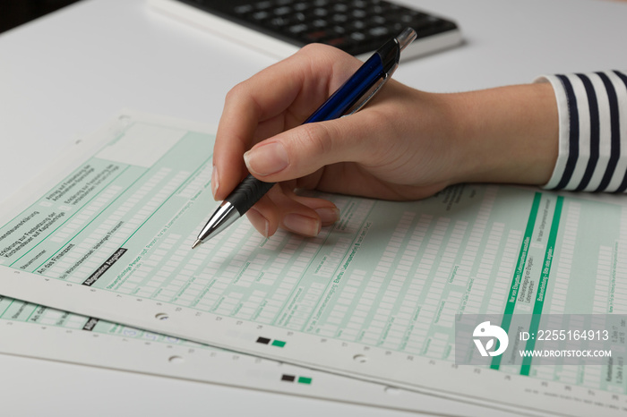 close up of filing a tax declaration with a pen