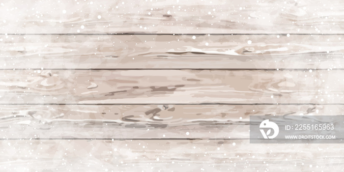 Christmas wooden background with holiday falling shiny snow.