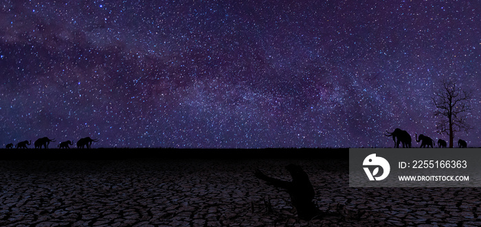 Panorama blue night sky milky way and star on dark background.